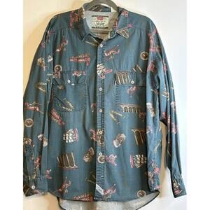 Vintage Men’s Levi’s Button Up Shirt With Western Theme Size XL Great Condition